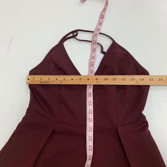 Eliacher Pleated Summer Party Dress Womens 4/6 Maroon V Neck Backless Pockets - Picture 10 of 16